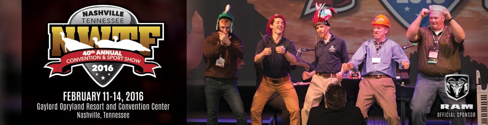 Five men dancing on stage at NWTF Convention in Nashville, Tennessee, February 11-14, 2016.