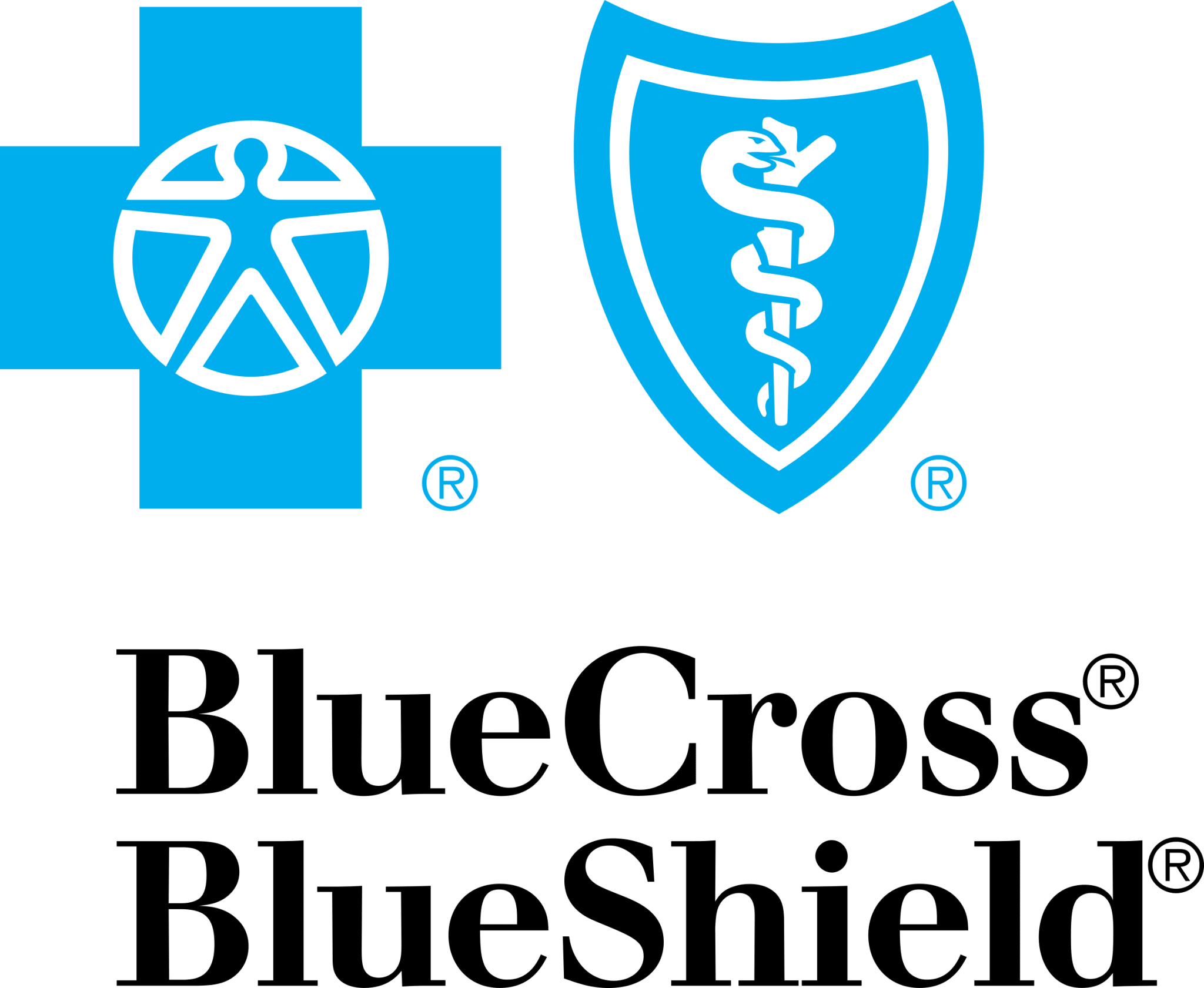 Blue Cross Blue Shield logo with blue cross and shield designs.